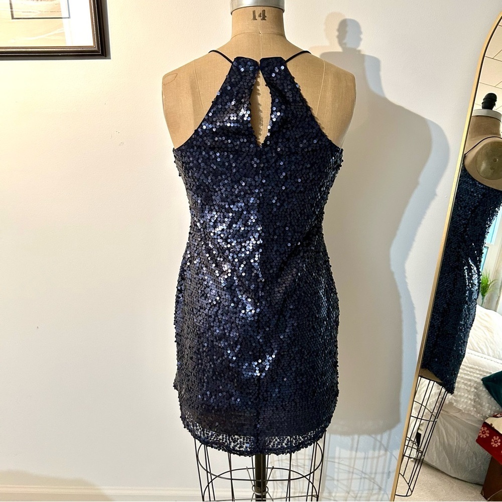 Express Women’s Racerback Matte Navy Sequin Dress Sz S EUC - Picture 3 of 10